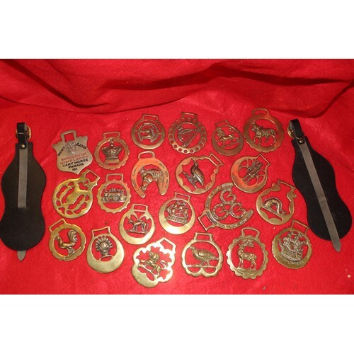 A collection of vintage horse brasses