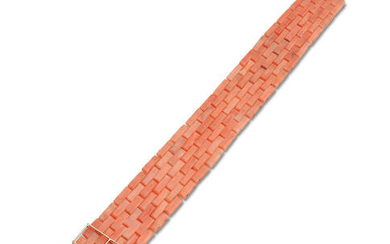 A coral and seed pearl strap