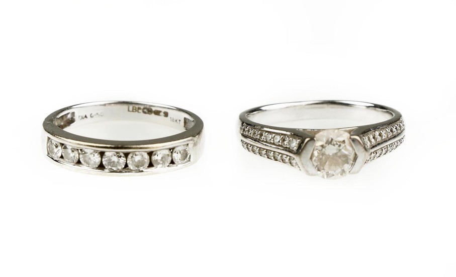 A diamond ring and a half-eternity diamond ring