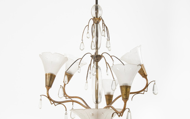 A glass and metal chandelier, 1930s.