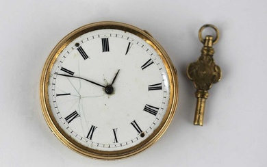 A gold cased key wind open faced lady's fob watch