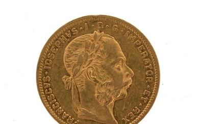 A gold coin of 8 florins or 20 francs Austria Franz Joseph I