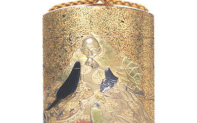 A gold lacquer and metal-inlaid four-case inro