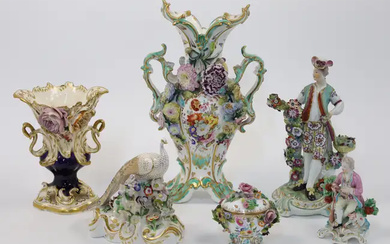 A group of Derby and Coalport flower-encrusted porcelain, 18th - 19th centuries,...