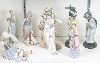 A group of seven Lladro figures of young women, comprising (3) Japanese beauties and (3) girls with