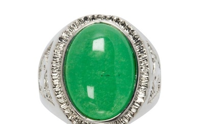 A jade and silver ring
