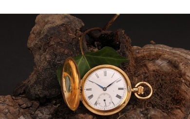A lady's 18ct gold half hunter pocket watch, white enamel di...