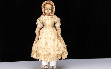 A large 19th century English poured wax child doll