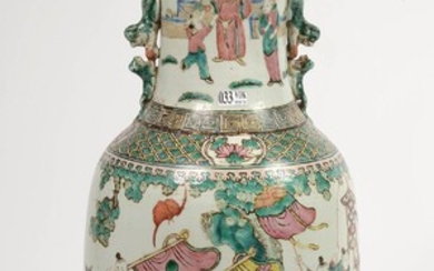 A large Chinese polychrome porcelain vase decorated with "Children's festivities". H.:+/-61,2cm.