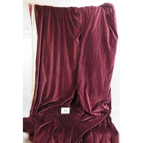 A large pair of vintage cotton velvet claret coloured curtai...