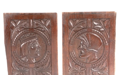 A pair of 17th century oak Romayne-type portrait panels On...
