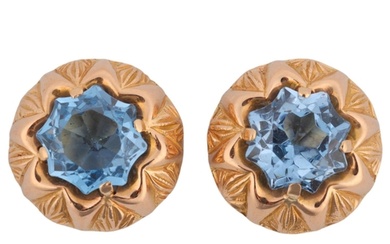 A pair of 18ct gold blue paste flowerhead earrings, with stu...
