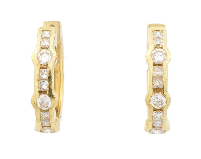 A pair of 18ct gold diamond hoop earrings