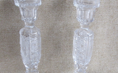 A pair of Bohemian crystal candlesticks, handmade cut, with...