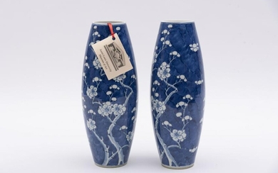 A pair of Chinese blue and white vases in cherry