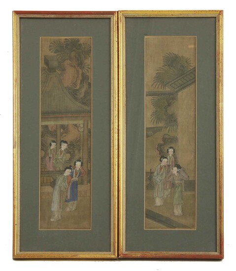 A pair of Chinese gouache paintings