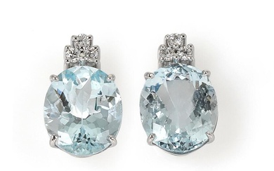 A pair of aquamarine and diamond ear pendants each set with an...