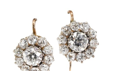 A pair of diamond daisy cluster earrings, c.1890
