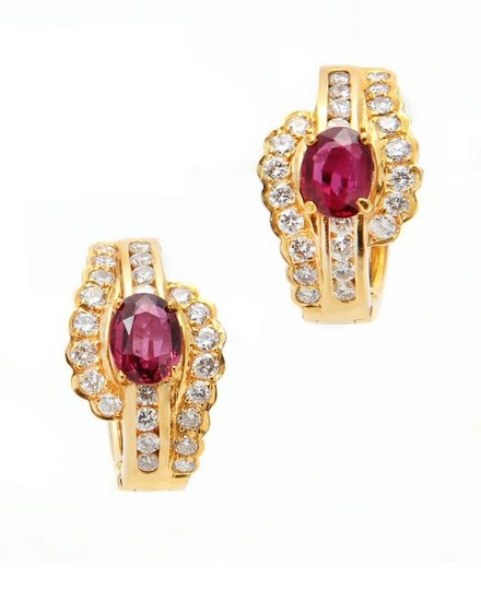 A pair of ruby, diamond and 18k gold earclips