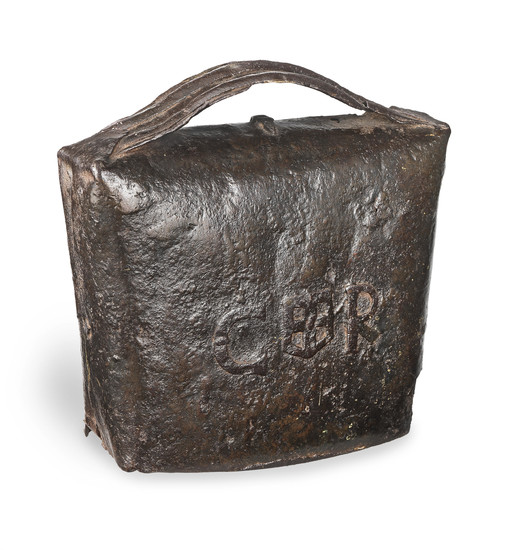 A rare and large early 17th century cow bell, date 1611