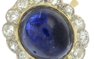 A sapphire cabochon and old-cut diamond cluster