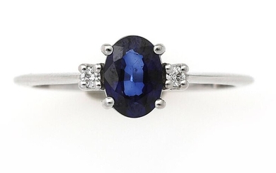 A sapphire ring set with an oval-cut sapphire weighing app. 0.80 ct....