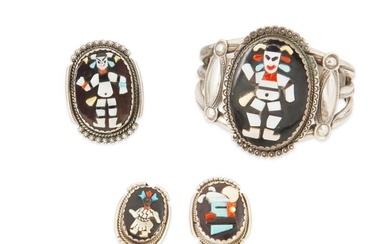 A set of Zuni Pueblo stone inlay figural jewelry