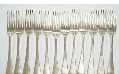 A set of six George IV silver table forks, London, 1824 and ...