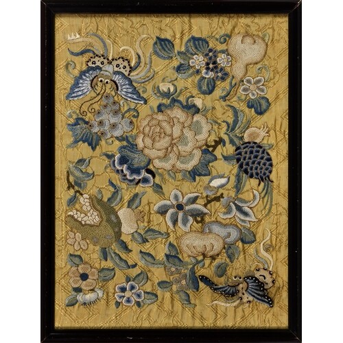 A small Chinese silk embroidered panel, 19th / early 20th ce...