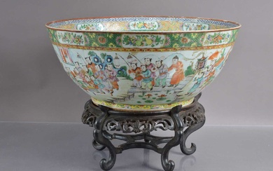 A very large 19th Century Cantonese famille rose punch or fish bowl