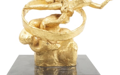 AFTER PAUL MANSHIP, AMERICAN 1885-1966, PROMETHEUS, Gold plated bronze, Above a black square base: 5 x 6 x 4 in. (12.7 x 15.2 x 10.2 cm.)