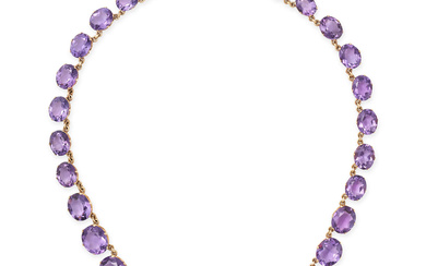 AN AMETHYST RIVIERE NECKLACE in yellow gold, compr ...
