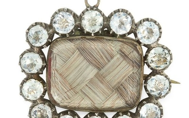 AN ANTIQUE PASTE AND HAIRWORK MOURNING BROOCH, 19TH
