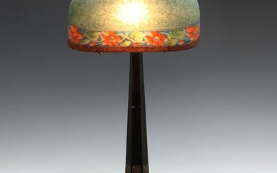 AN EMERALITE BANKER'S LAMP WITH COLORFUL BELLOVA SHADE