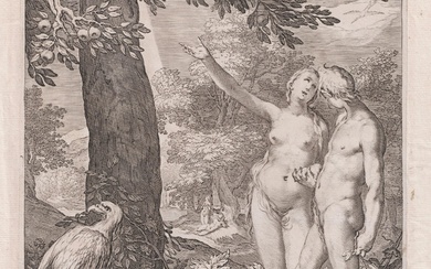 Abraham Bloemaert, Jan Saenredam, Adam and Eve in front of the Tree of Knowledge of good and evil.