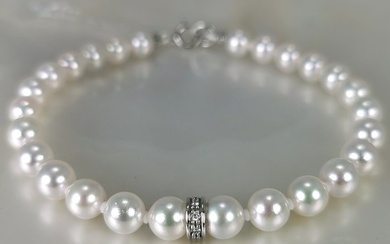Akoya japanese pearls bracelet with diamonds - Bracelet - 18 kt. White gold Pearl - Diamond