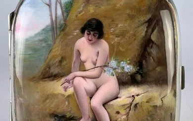 Alpacca Nude Enameled Cigarette Case C. 1900