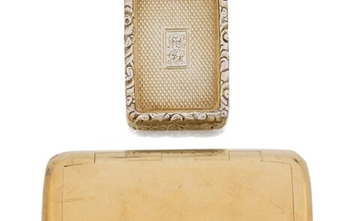 An 18ct gold Victorian snuff box, maker WS, of rounded rectangular form, approx. length 5.5cm, and a miniature parcel gilt silver vinaigrette with pendant loop, Birmingham, 1835, Gervaise Wheeler, of engine-turned rectangular design with applied...
