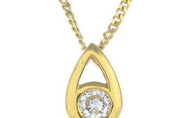 An 18ct gold diamond single-stone pendant, suspended from an 18ct gold chain.