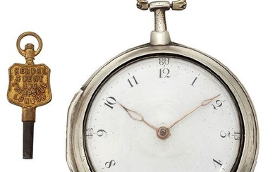 An 18th century silver pair-case pocket watch, the...
