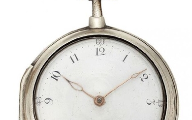 An 18th century silver pair-case pocket watch,...