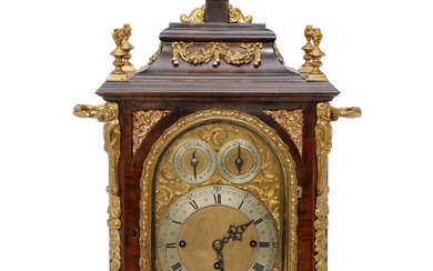An English clock with chimes, mahogany case with gilt bronze mounting, gilt...