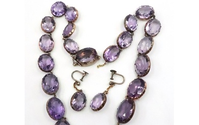 An antique amethyst set necklace set 22 amethysts and a pair...