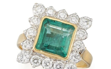 An emerald and diamond cluster ring, the...