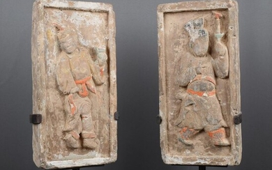 Ancient Chinese Terracotta Pair of dignitary bricks - 44.5×13×20 cm - (2)