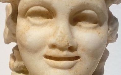 Ancient Roman Marble Herm of Bacchus god. Nice patina. 14,3 cm H.
