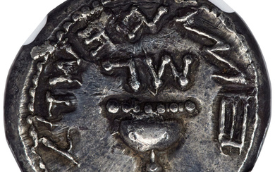 Ancients: , JUDAEA. The Jewish War (AD 66-70). AR half-shekel (18mm, 6.87 gm, 11h). NGC Choice XF 5/5 - 1/5, scratches....