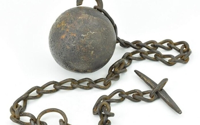 Antique Cast Iron Prison Ball With Chain