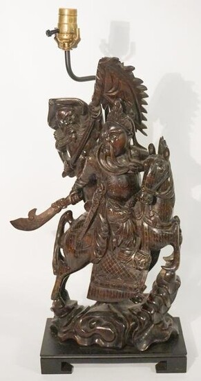 Antique Chinese Carved Hardwood Warrior