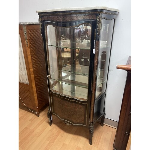 Antique French red boulle marble topped vitrine with gilt br...